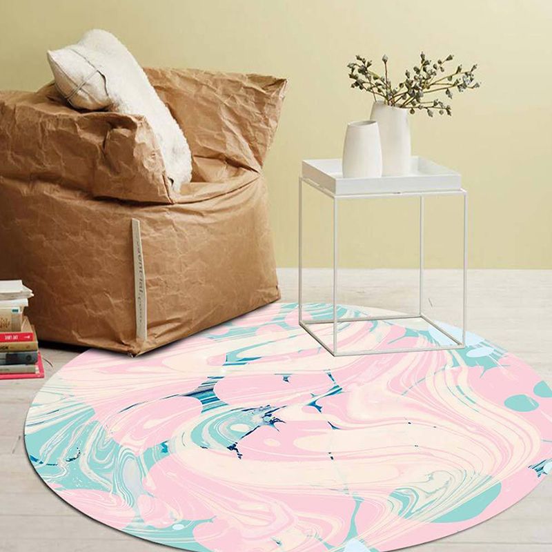 Stylish Pink Multicolor Contemporary Rug Polyester Abstract Watercolor Pattern Rug Non-Slip Pet Friendly Area Rug for Living Room
