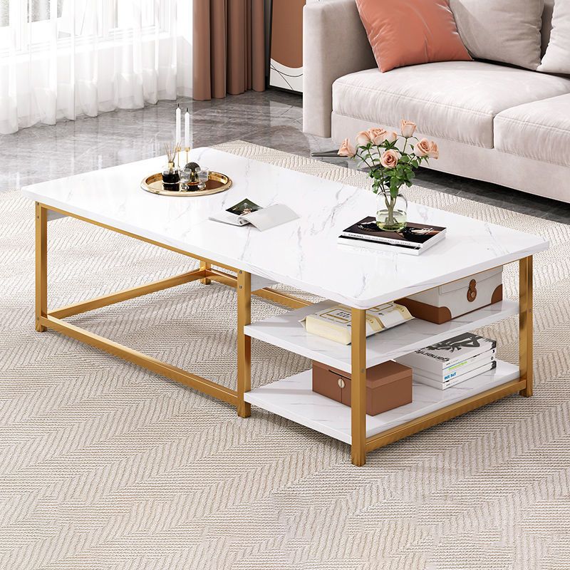 Coffee Table with Rectangular Black/gold Metal Base on 4 Legs Base