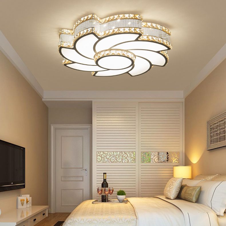 Kristall Blume Flush Halterung Deckenbefestigung Moderne LED Weiß Flush-Mount-Licht-Armatur