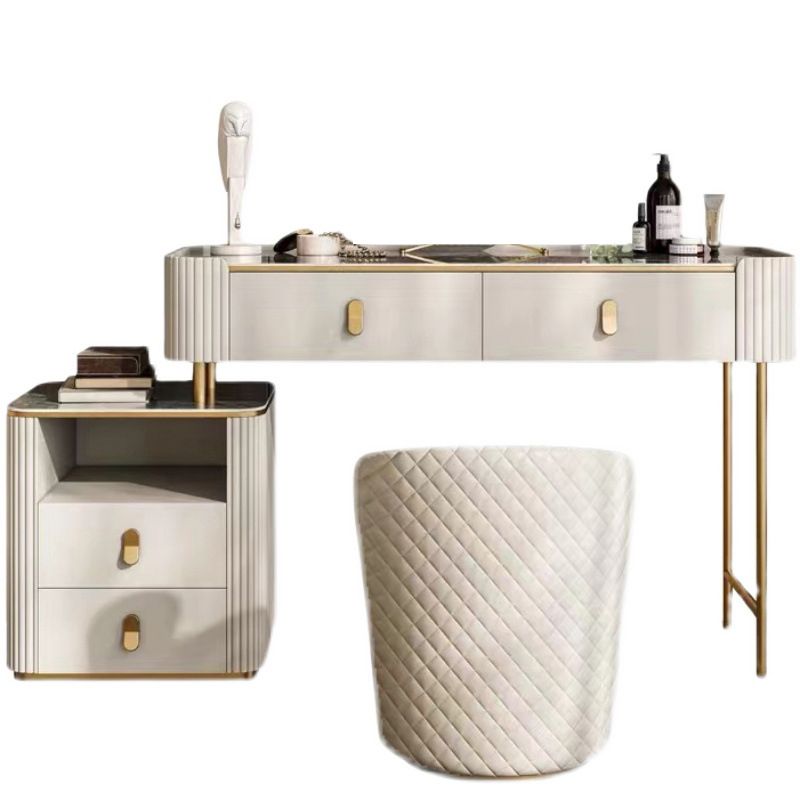4 Storage Drawers Dresser Stone Top Vanity Set with Padded Stool