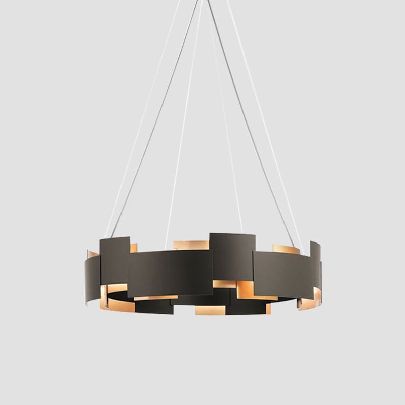 Living Room Chandelier Lighting Modern Black Hanging Ceiling Light with Circle Metal Shade