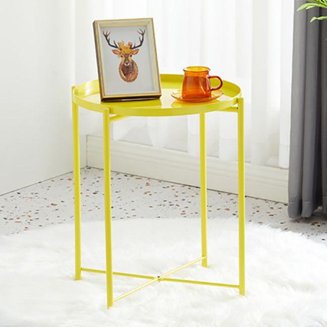 Mid-Century Metal Round Side Table Cross Legs Dia 17.72" End Table