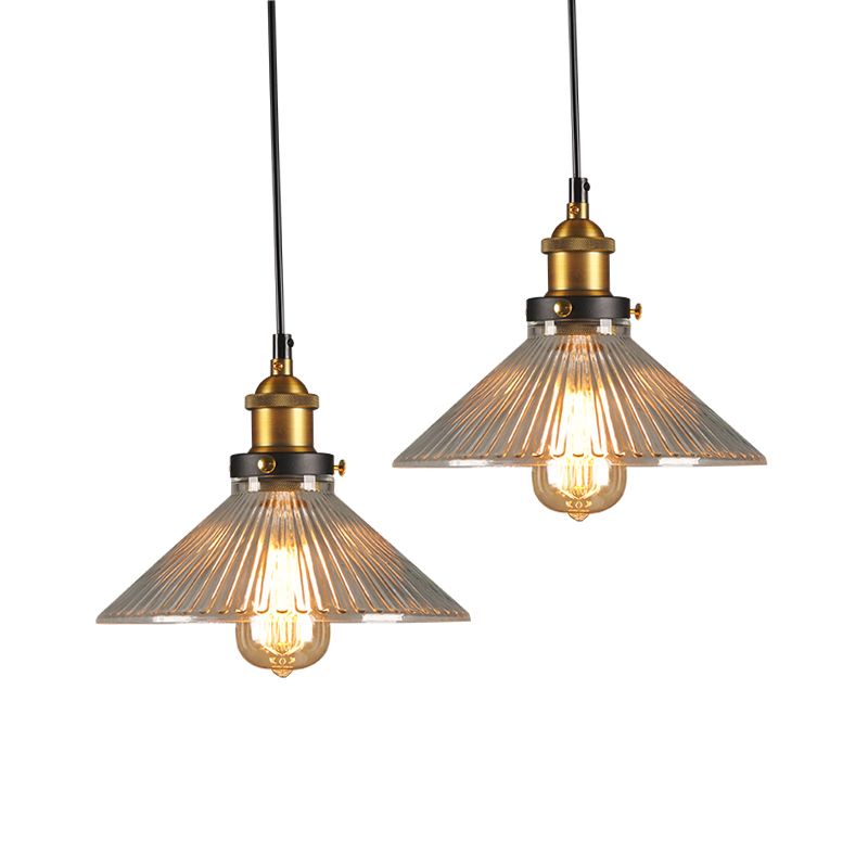 Luce a sospensione conicerosa a ciondolo industriale vetro trasparente in ottone a 1 bulbo a soffitto appeso