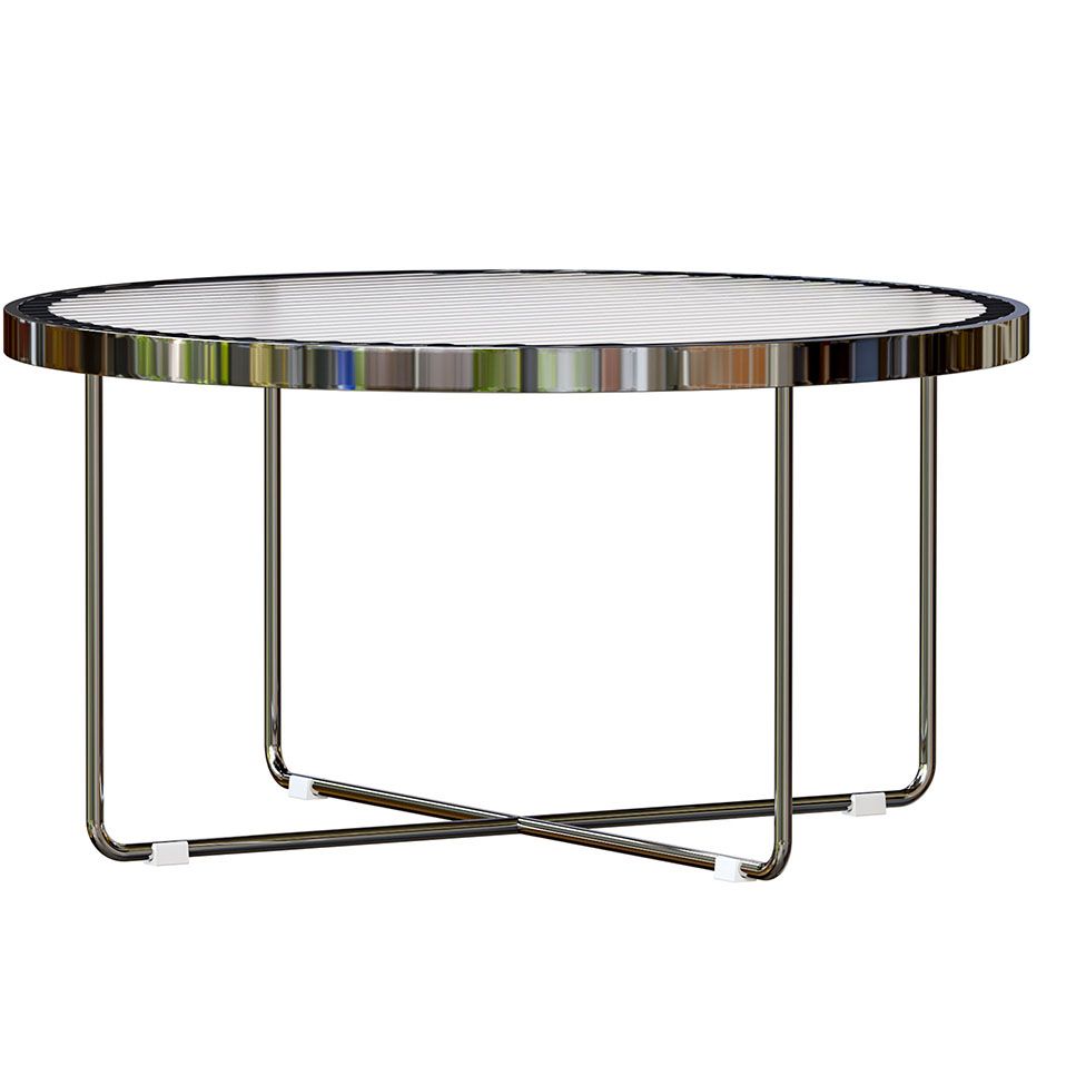 Round Cross Legs Coffee Table Stainless Steel Cocktail Table