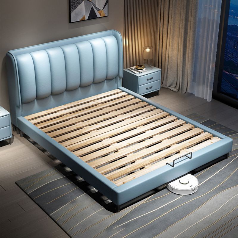 Modern Wingback Bed with Rectangle Upholstered Headboard and Storage
