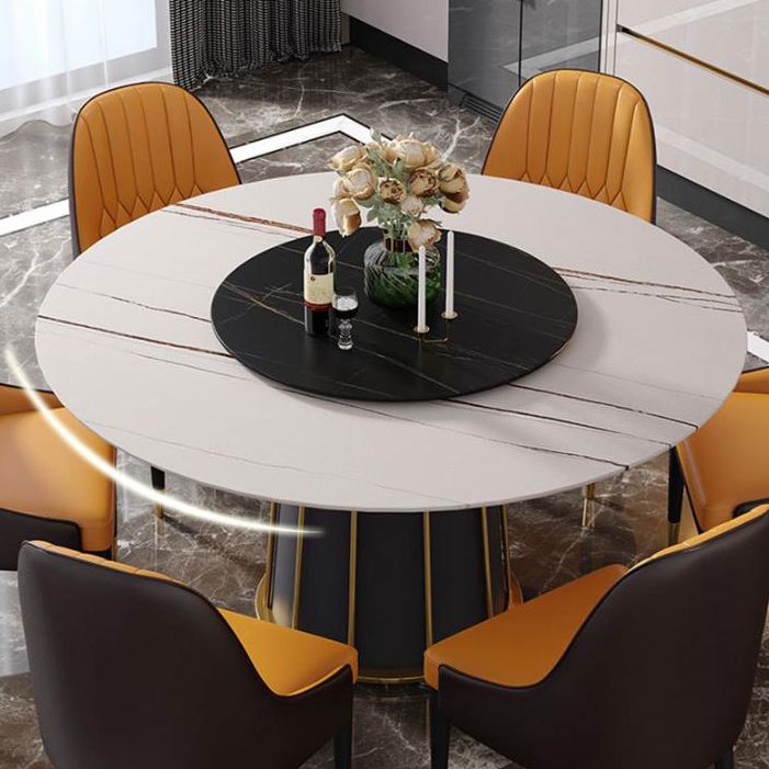 Round Stone Dining Table Modern Convertible Furniture with Pedestal Base