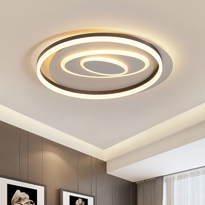 Modernist Ring Semi Flush Mount Metal Led Bedroom Semi Flush Mount Ceiling Fixture in Brown, White/Warm Light