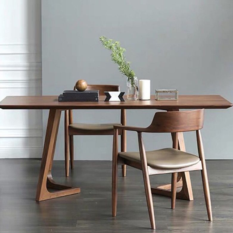 Modern Style Solid Wood Dining Set with Rectangle Shape Table and Double Pedestal Base for Home Use