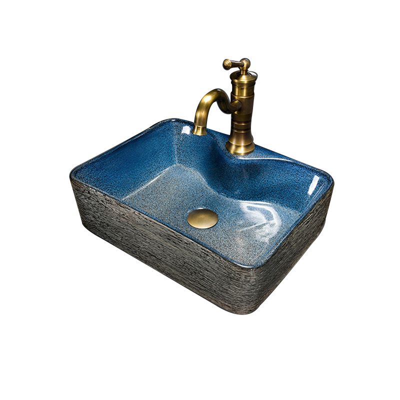 Modern Bathroom Sink Vitreous China Hand Painted Oval Vessel Lavatory Sink