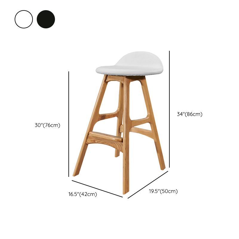 Industrial Bar Stools with Ash Wood Frame Matte Finish Faux Leather Stools