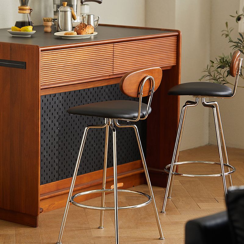 Modern Upholstered Faux Leather Low Back Bar Stools with Metal Base