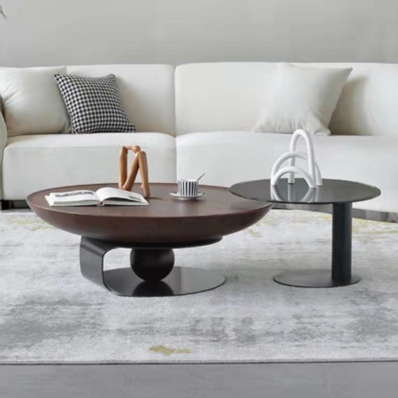 Nordic Style Cocktail Table Walnut/black Wood Round Coffee Table