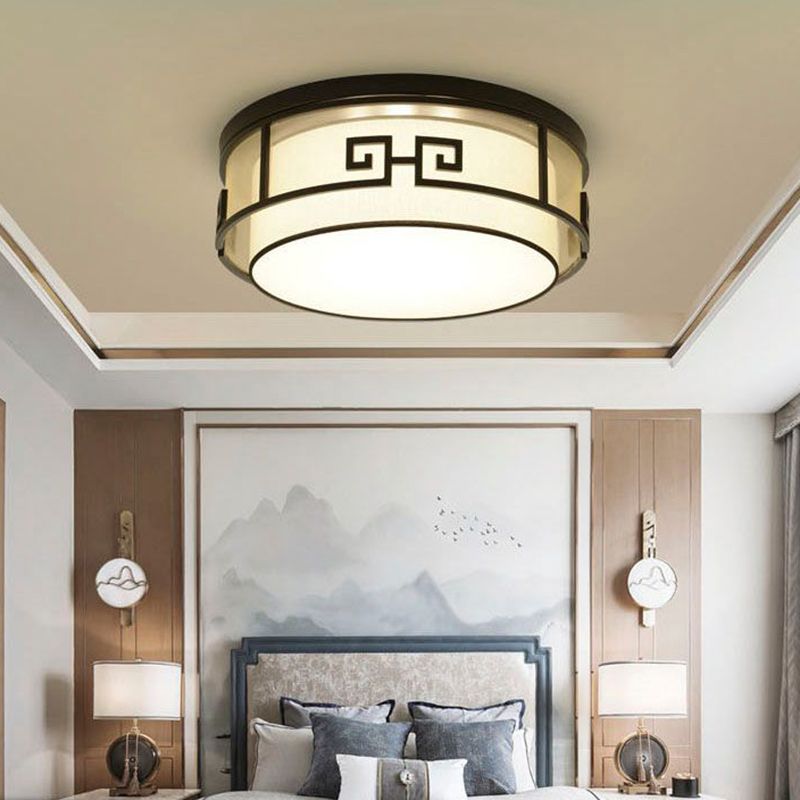 Black Geometric Flush Mount Fixture Traditional Fabric Bedroom Flushmount Lighting