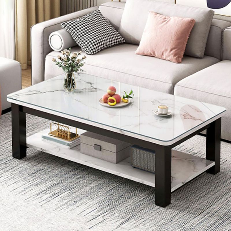 4 Legs Rectangle Cocktail Table Contemporary Single Coffee Table with Shelf