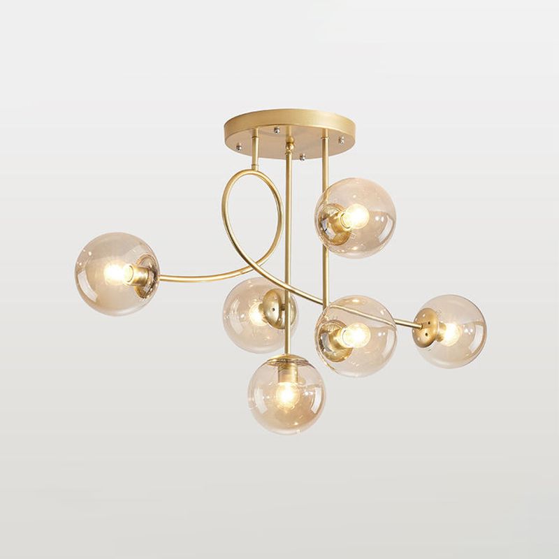 Modern 6 Heads Chandelier Lighting with Clear Glass Shade Brass Global Ceiling Hang Fixture