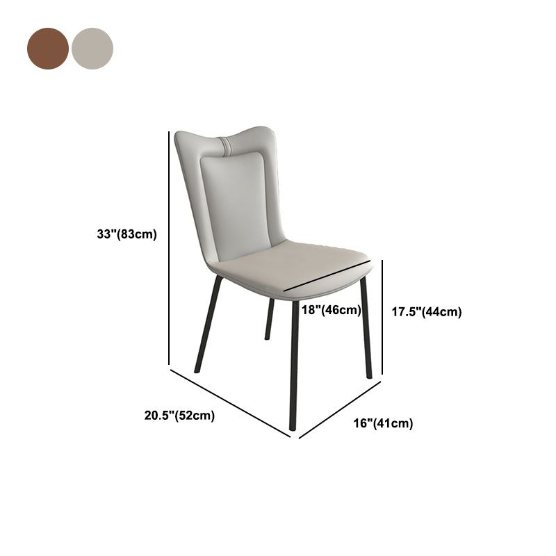 Black Iron Legs Dining Chairs Modern Faux Leather Armless Side Chair