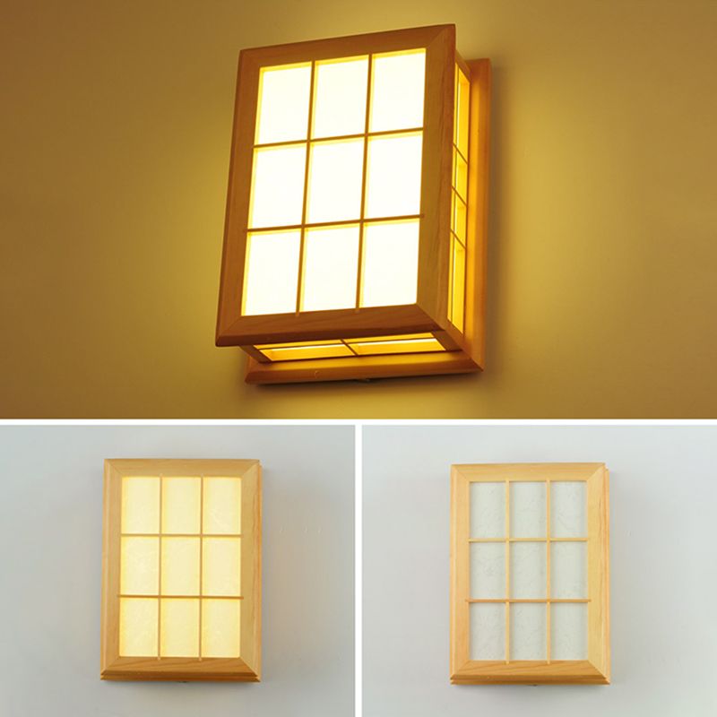 Japanese Style Led Wall Light Wooden Rectangle Shape Wall Lamp for Living Room
