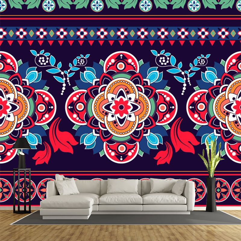 Whole Floral Mural Decal Boho Chic Ethical Blooming Wall Decor in Red-Blue-Green
