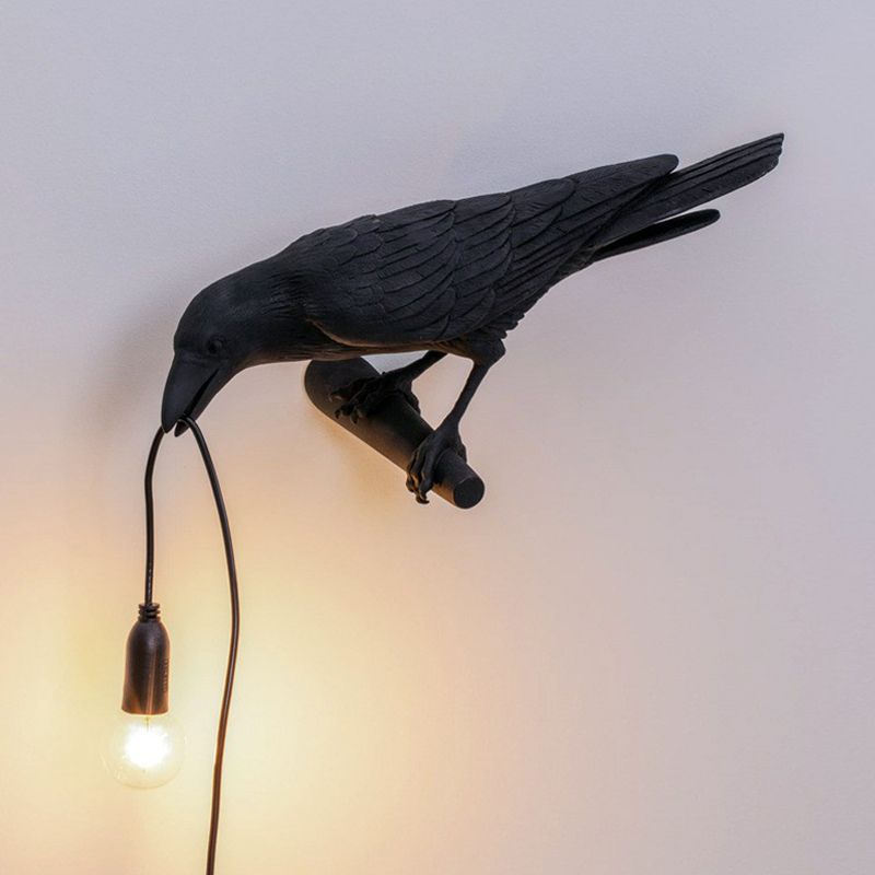 Raven Shaped Wall Sconce Lamp Artistic Resin 1 Head Wall Lighting Ideas with Exposed Bulb Design