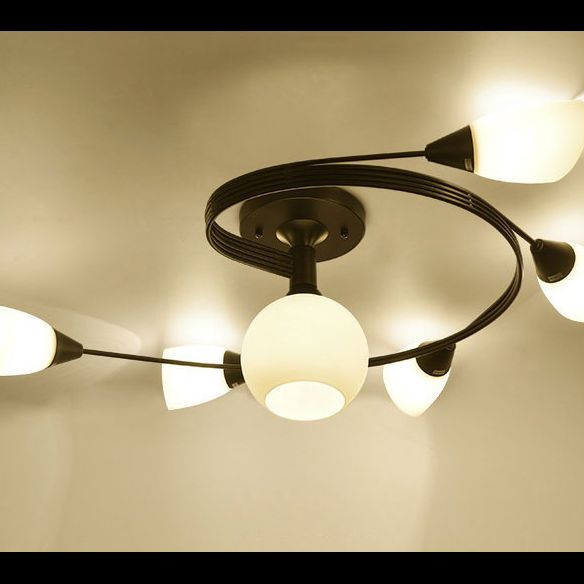Curved Arm Flush Mount Lighting Traditional Minimalist White Glass Semi Flush Light for Bedroom