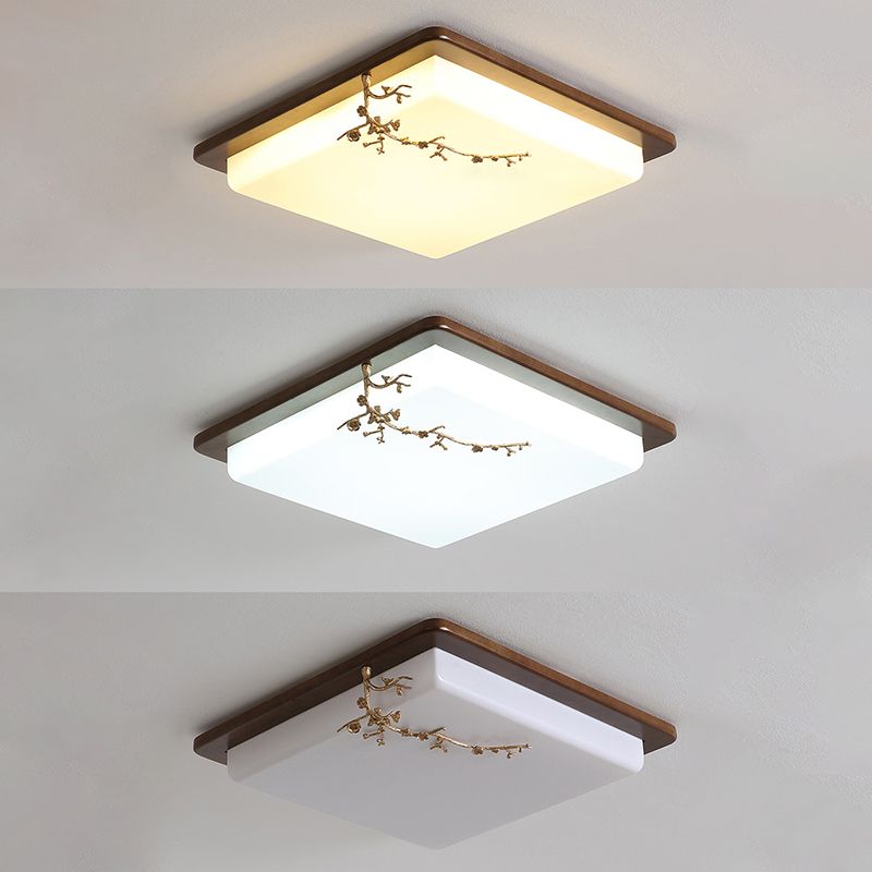 Moderne geometrische LED-Deckenleuchte für Wohnzimmer aus Holz mit goldenem Baumdekor