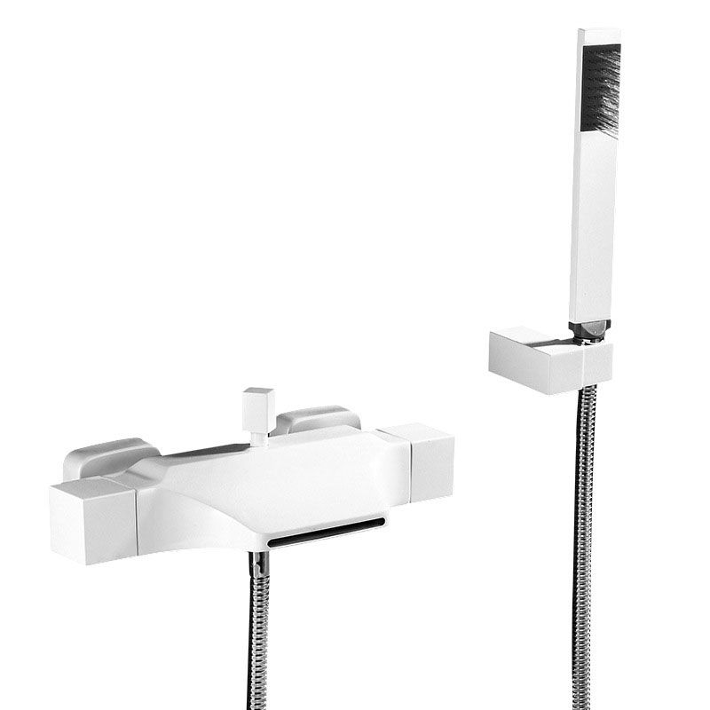 Contemporary Wall Mounted Metal Tub Filler Double Handles Waterfall Tub Faucet Trim
