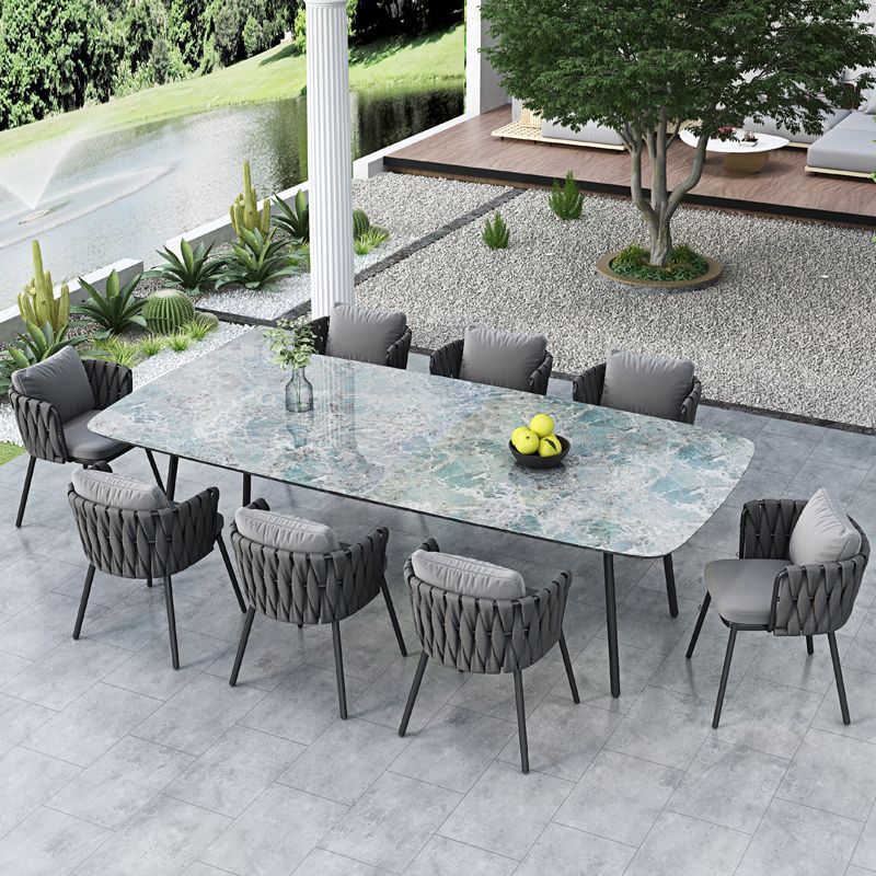 Metal Frame Dining Table Set 1/3/5/7 Pcs Boho Patio Dining Table with Upholstered Chairs