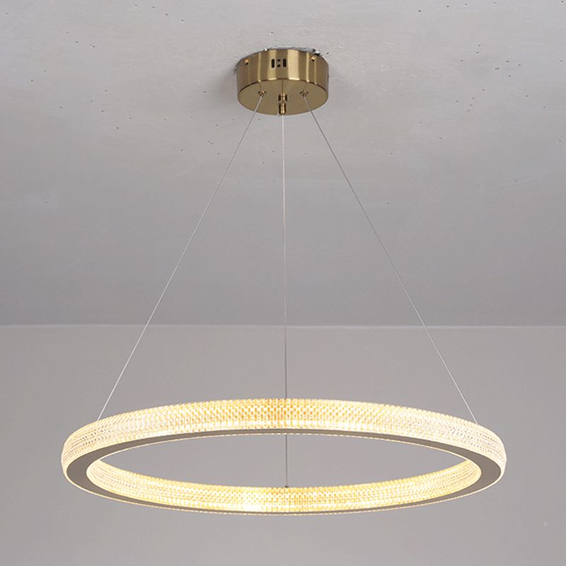 19"/25.5" Dia Gold Ring Suspension Light Minimalist LED Acrylic Ceiling Pendant Lamp in White/Warm Light