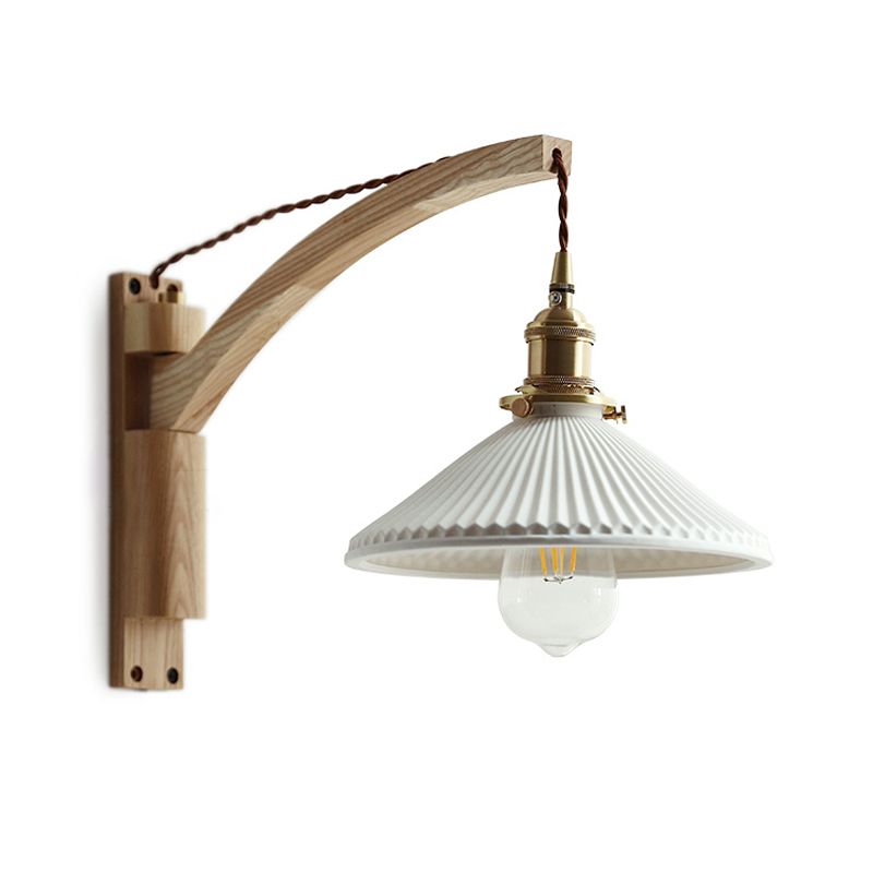 Wood Flared Wall Lighting Contemporary Style 1 Light Wall Light Fixture in White