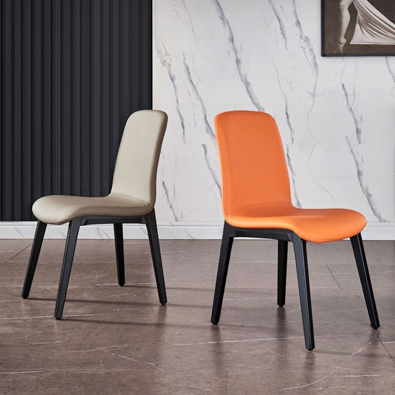 Minimalist Solid Back Dining Chairs Microfiber Leather Dining Chairs