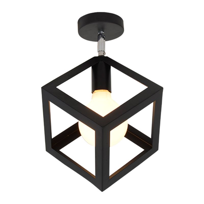 Industrial Flush Light Fixtures Geometric Iron 1 Light Flush Mount Lamps in Black