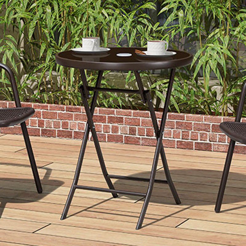 Industrial Bistro Table Water Resistant Glass/Plastic Top Table