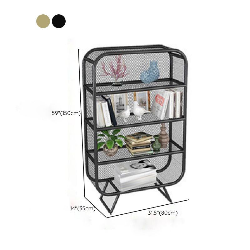 Glam Antique Finish Bookcase Metal Standard Bookshelf with Rectangular Shelves