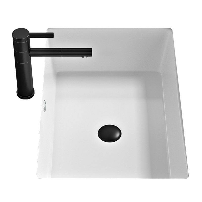 Bathroom Sink Ceramic Pull-out Faucet White Rectangular Washroom Sink