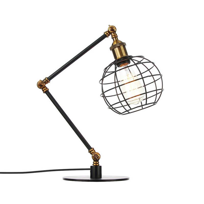 Lámpara de mesa para cafetería de metal con 1 cabezal y pantalla global en acabado negro/latón