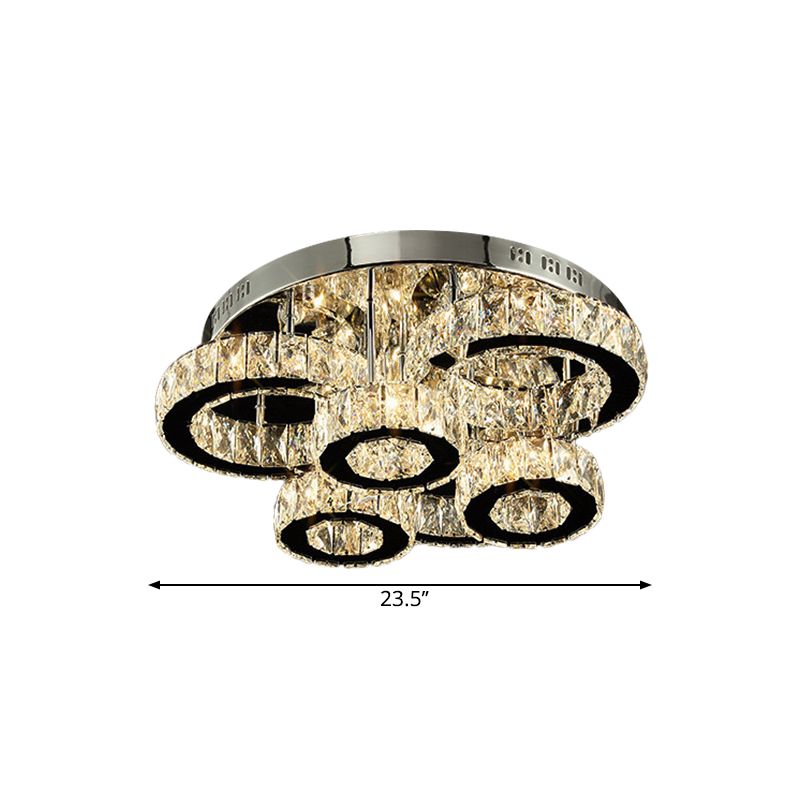 Éclairage de plafond LED contemporain Cercles Chrome Mount semi-flush avec nuance de blocs de cristal en lumière chaude / blanche