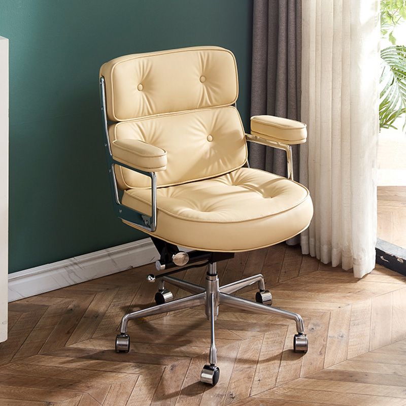 27.16" L x 25.98" W x 36.22" H Genuine Leather Arm Chair with Wheels for Bedroom