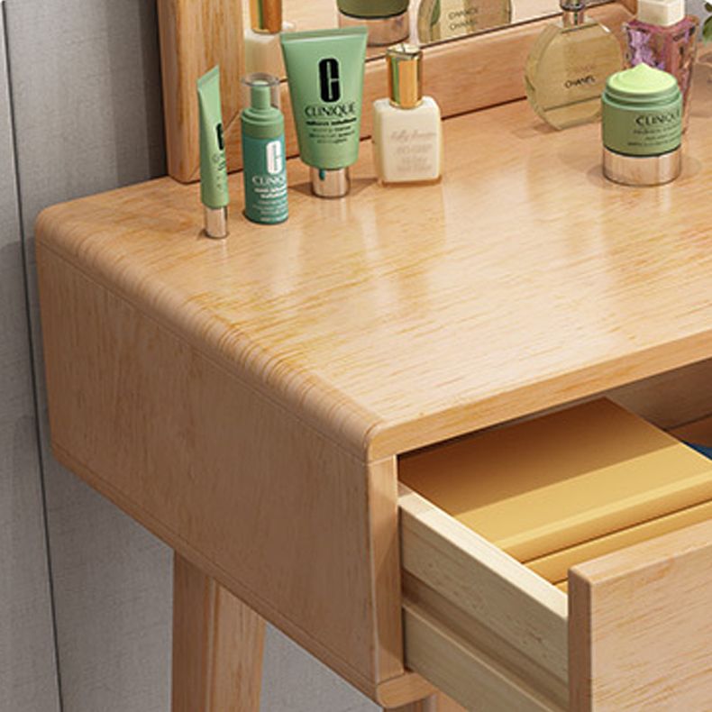 Modern 2-Drawers Table Dressing Table Solid Wood Mirror Make-up Vanity