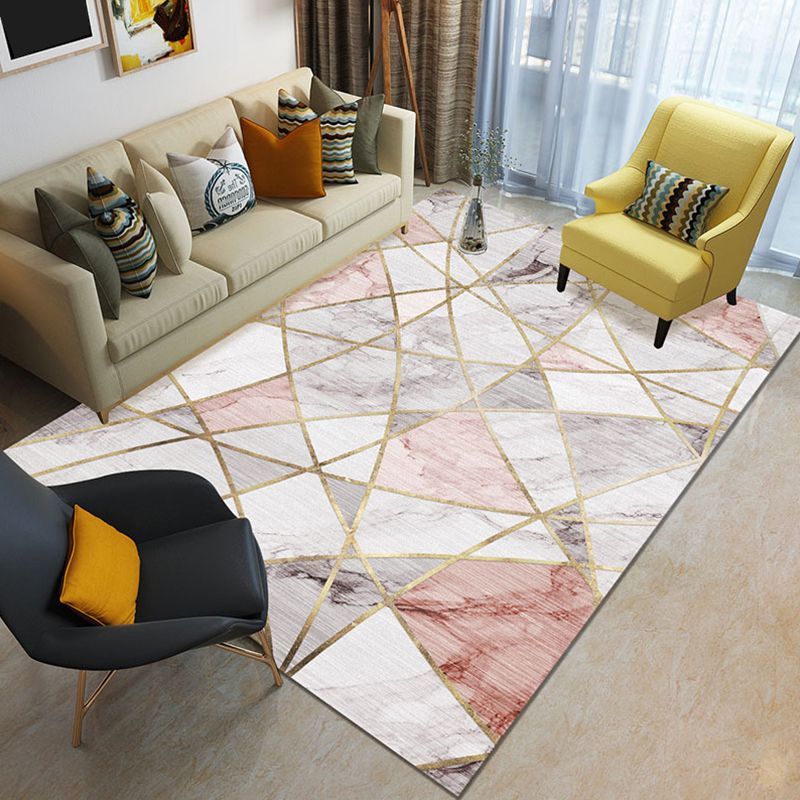 Modern 3D Geometric Print Rug Multi Colored Polyester Rug Stain Resistant Anti-Slip Backing Pet Friendly Carpet for Living Room
