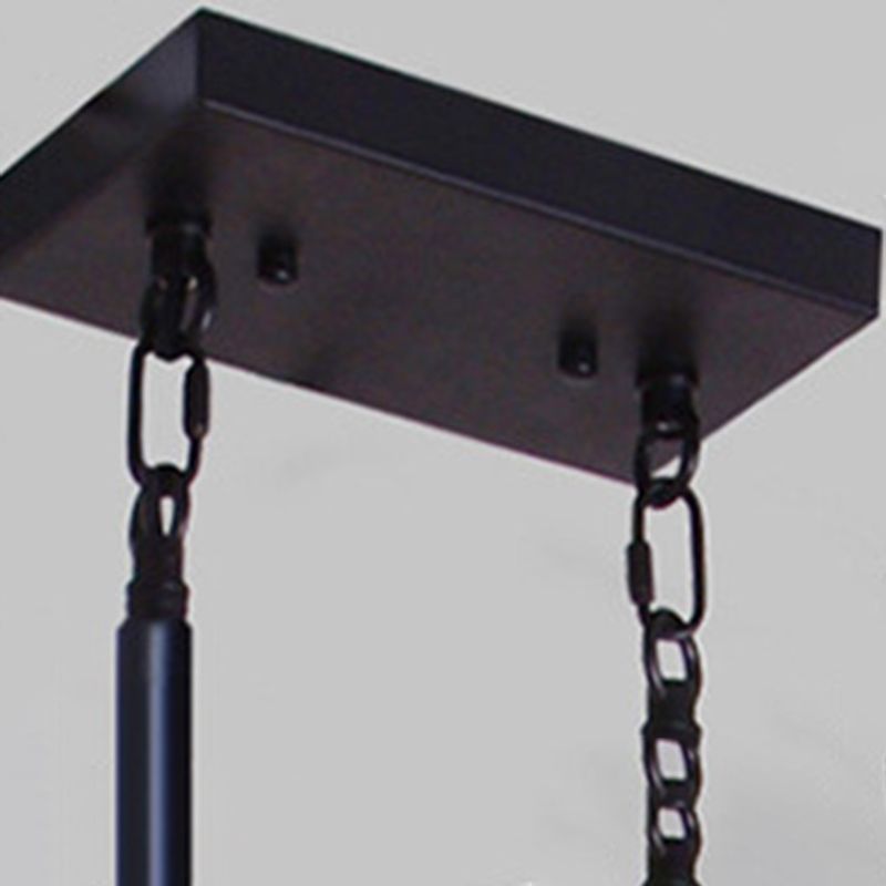 Marco de hierro luz de la isla negra en la luz colgante de madera de madera de estilo retro industrial para el comedor