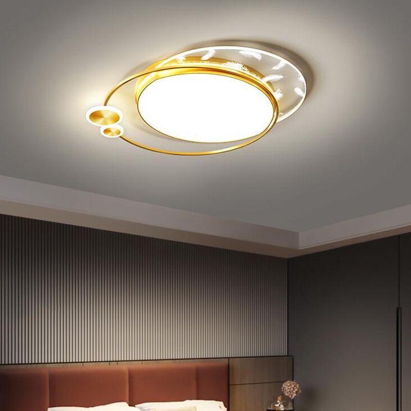 Geometric Feather LED Ceiling Light in Modern Simplicity Wrought Iron Ceiling Fixture for Living Room