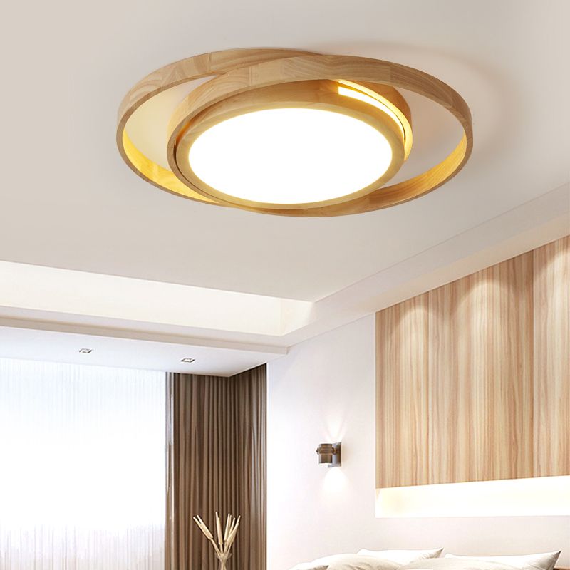 Rings Wooden LED Flush Ceiling Light Nordic Beige Flush Mount Lighting Fixture for Bedroom