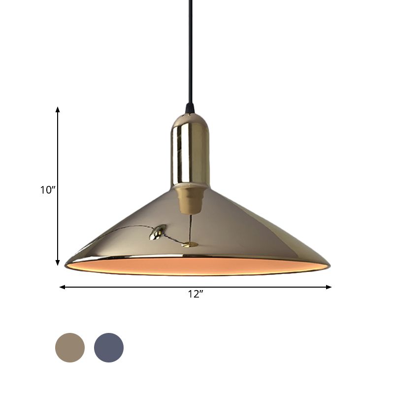 Iron Gold/Silver Down Lighting Tapered 1-Bulb Industrial Style Pendant Light Fixture for Living Room