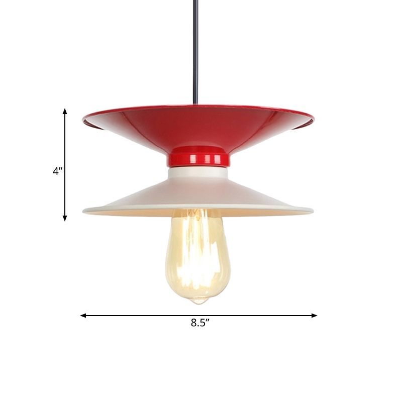 Metal Double Saucer Ceiling Hang Fixture Modern 1 Bulb White and Red Pendant Lamp Kit