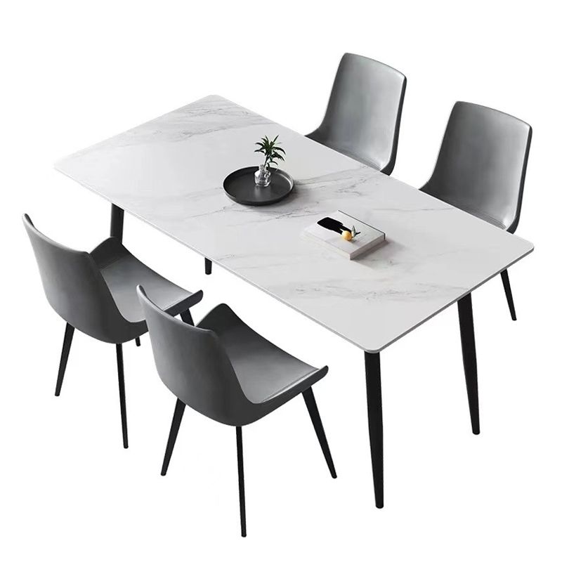 Rectangle Dining Table Industrial Stone Top Dining Table with 4 Legs