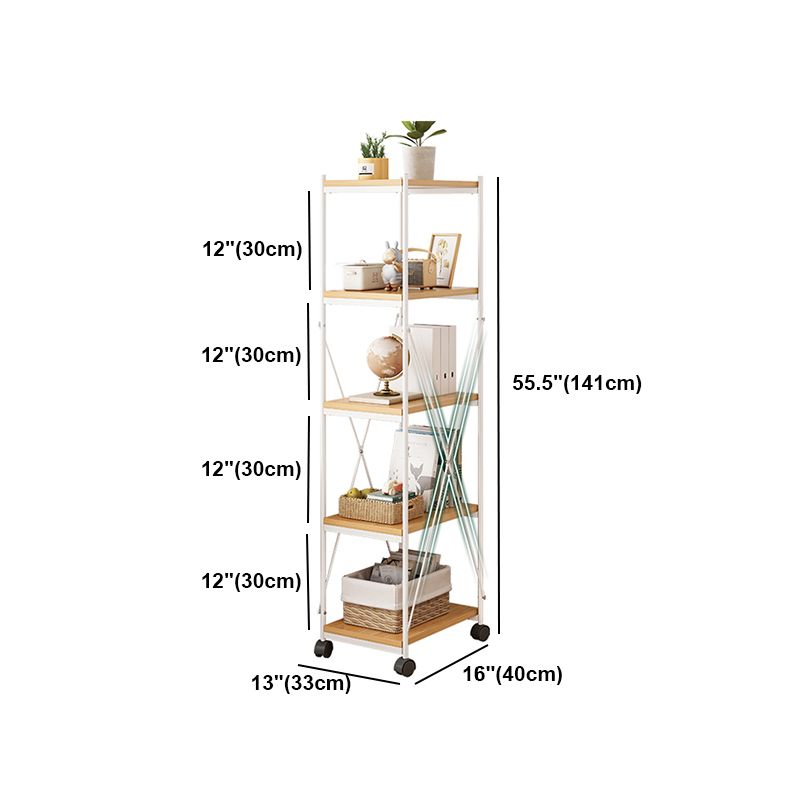 Scandinavian Style Etagere Bookcase Metal Open Back Bookshelf with Wheels