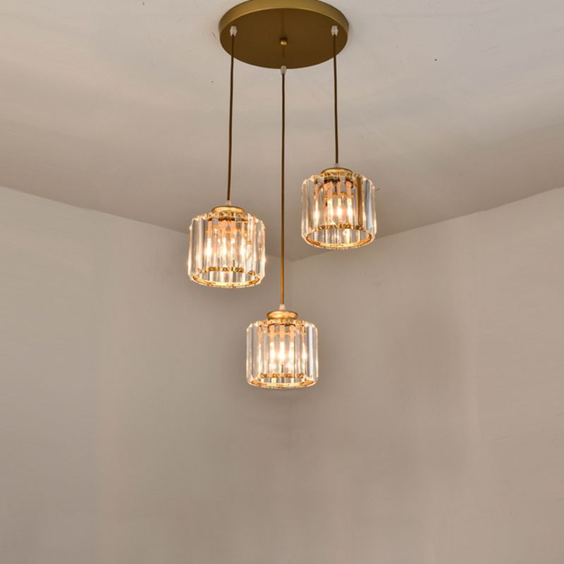 Crystal Geometrical Cluster Ciondolo tradizionale Lampada a soffitto a 3 luci della sala da pranzo