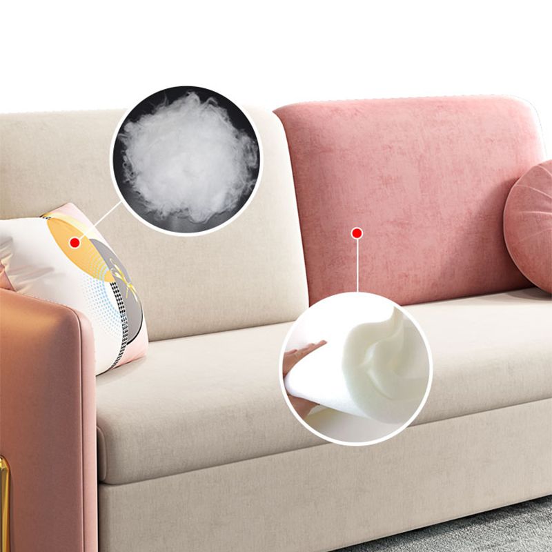 Glam Upholstered Sofa Bed Beige & Pink Sleeper with Storage Box