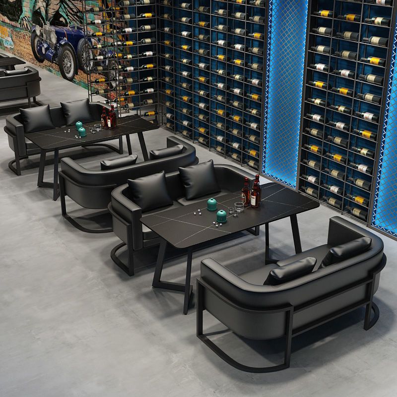 Tavolo da pranzo industriale Tavolo in pietra sinterizzato nero con base di metallo nero per sala da pranzo