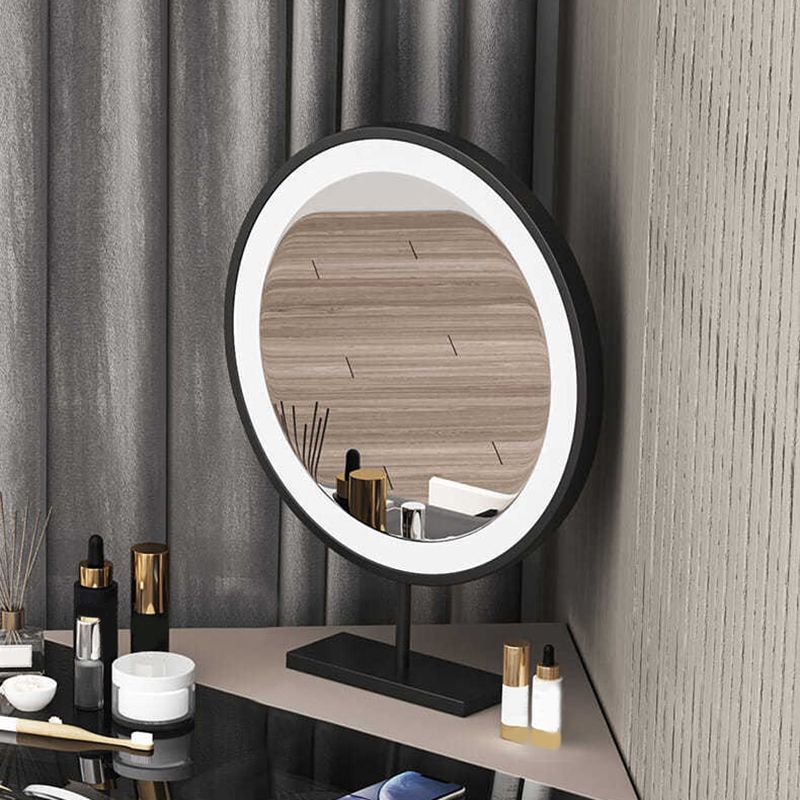 Modern Corner Vanity Table Stool and Mirror Set Glass Top 4-Drawer Dresser